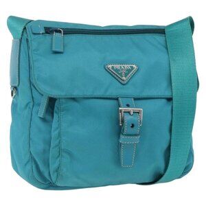 Authentic PRADA Shoulder Bag Nylon Light Blue Silver